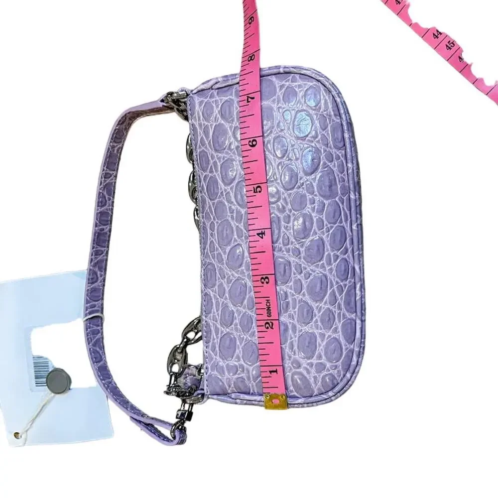NWT By Far Rachel Mini Lilac Circular Crocodile Croc Embossed Leather Small Bag